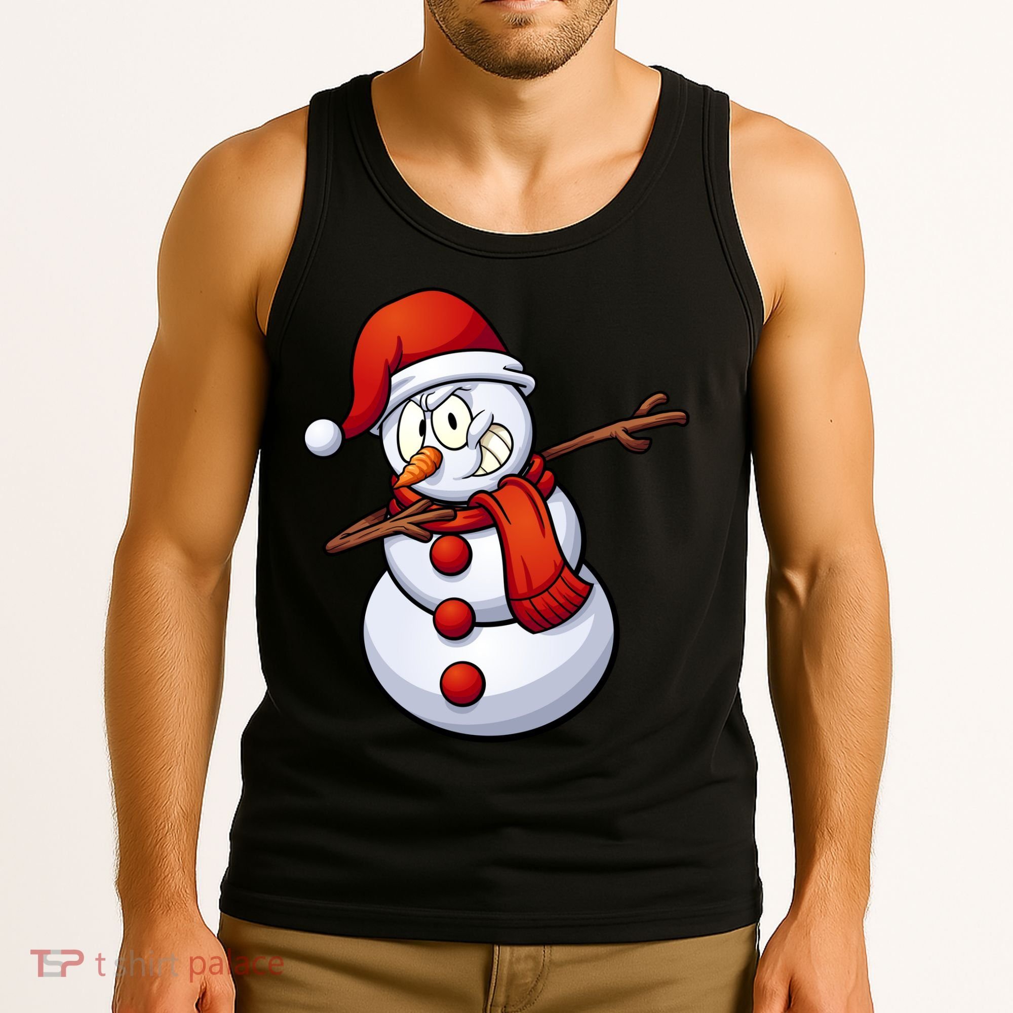 Dabbing Snowman Santa Hat Christmas Tank Top