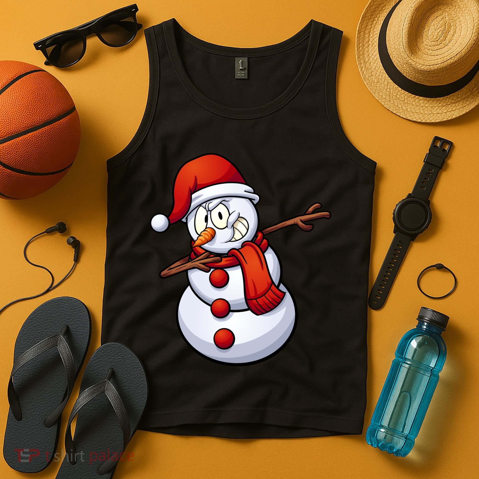 Dabbing Snowman Santa Hat Christmas Tank Top