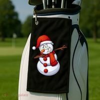 Dabbing Snowman Santa Hat Christmas Golf Towel thumb 2