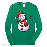 Dabbing Snowman Santa Hat Christmas Long Sleeve Shirt thumb 0