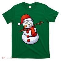 Dabbing Snowman Santa Hat Christmas T-Shirt thumb 0
