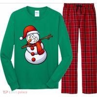 Dabbing Snowman Santa Hat Christmas Long Sleeve Pajama Set thumb 0