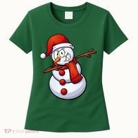 Dabbing Snowman Santa Hat Christmas Women's T-Shirt thumb 0