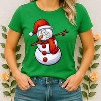 Dabbing Snowman Santa Hat Christmas Women's T-Shirt thumb 2