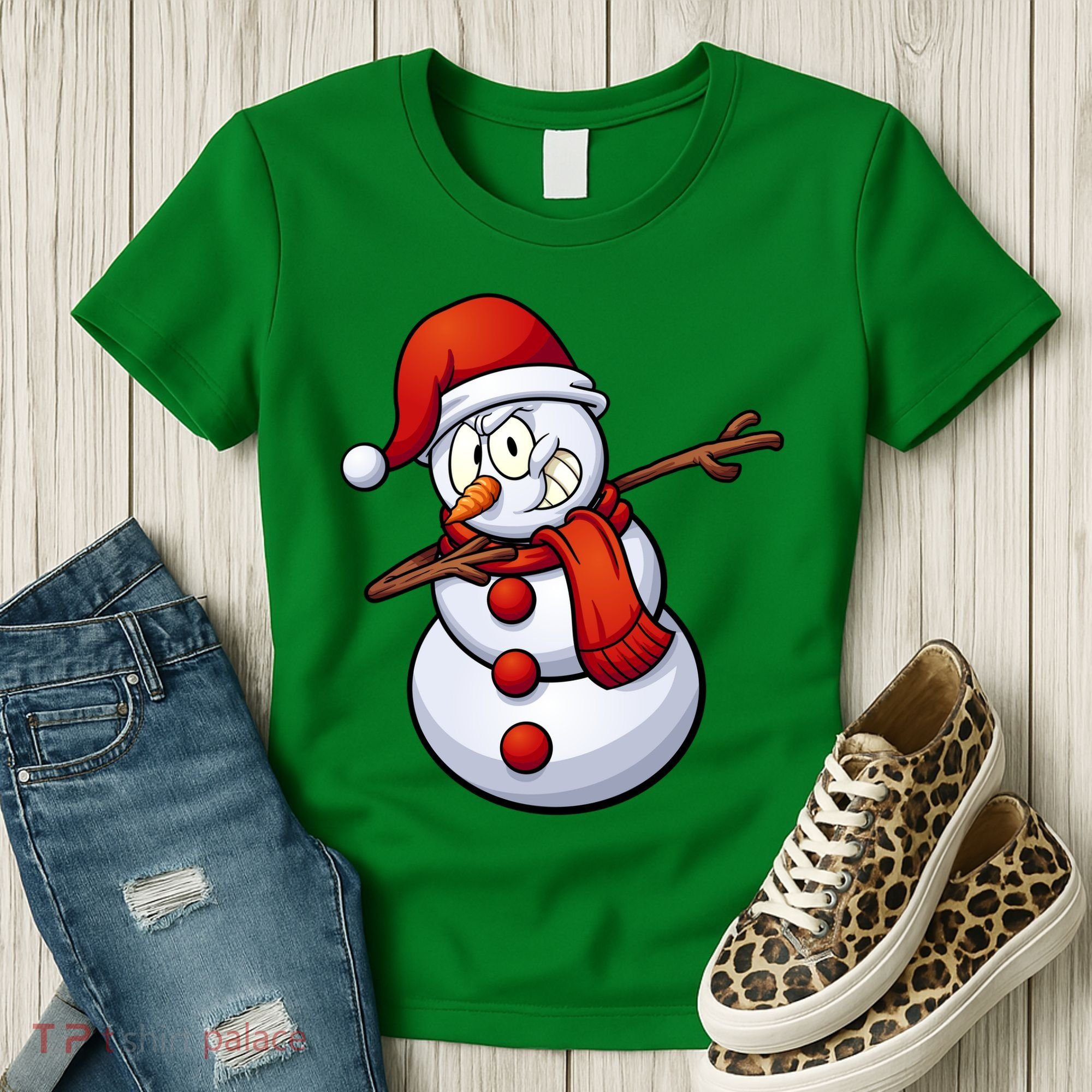 Dabbing Snowman Santa Hat Christmas Women's T-Shirt