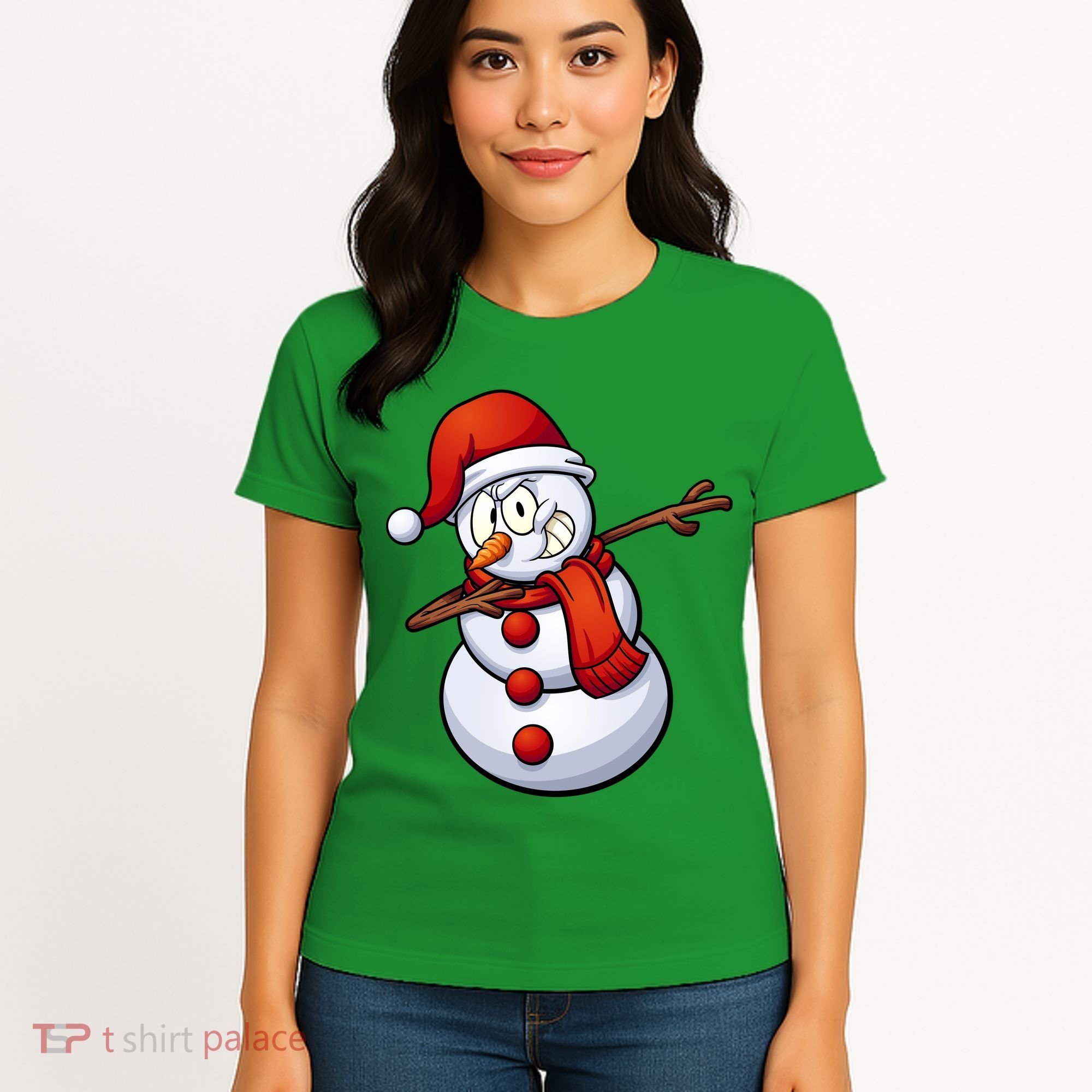 Dabbing Snowman Santa Hat Christmas Women's T-Shirt