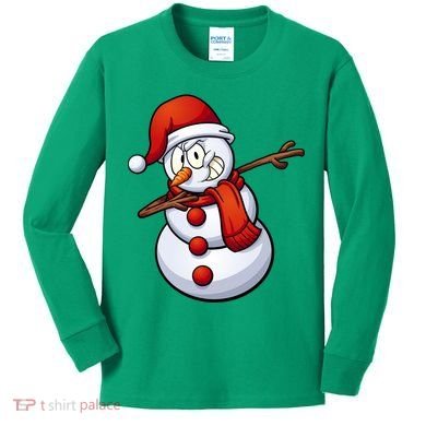 Dabbing Snowman Santa Hat Christmas Kids Long Sleeve Shirt