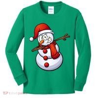 Dabbing Snowman Santa Hat Christmas Kids Long Sleeve Shirt thumb 0