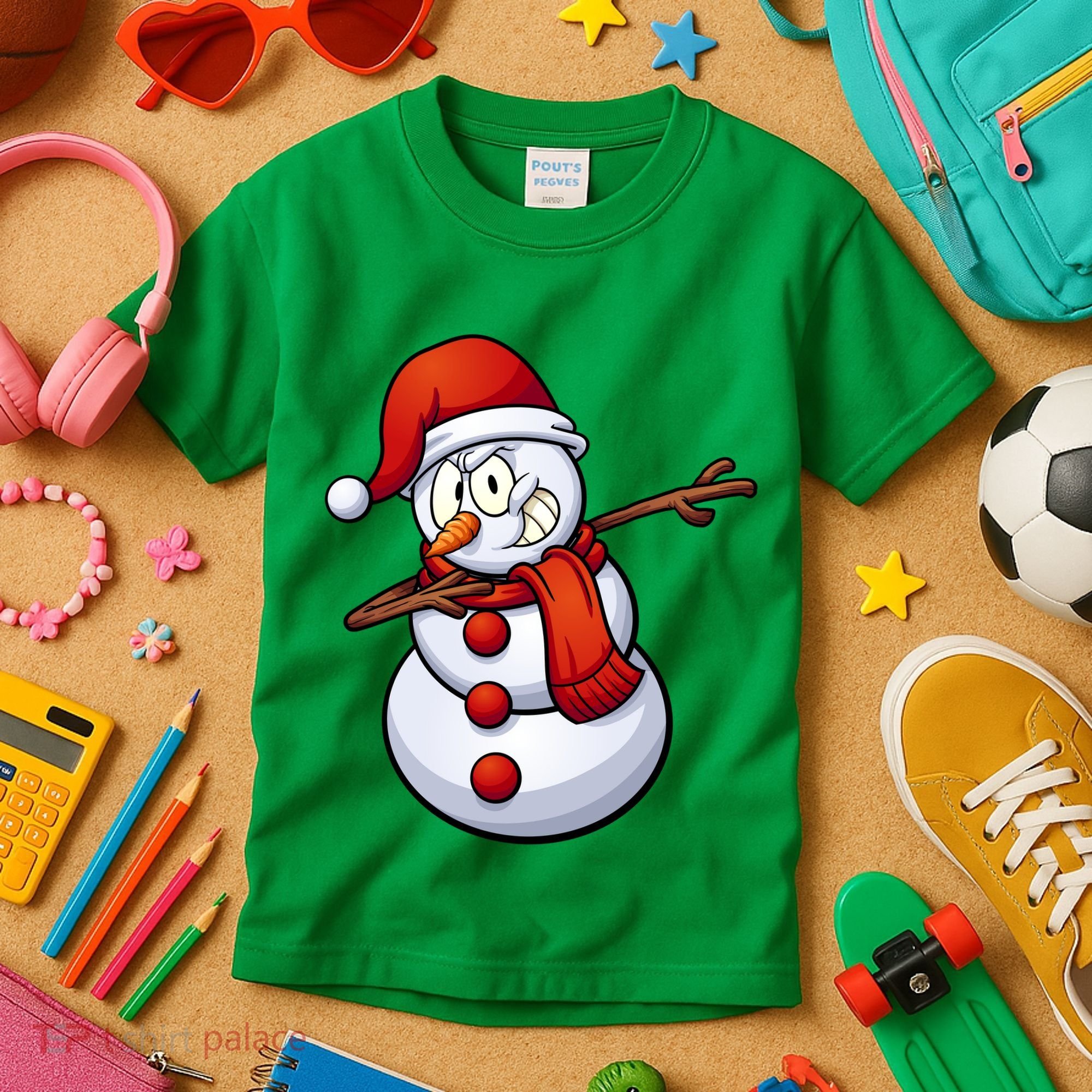 Dabbing Snowman Santa Hat Christmas Kids T-Shirt