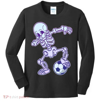 Dabbing Soccer Skeleton Kids Long Sleeve Shirt