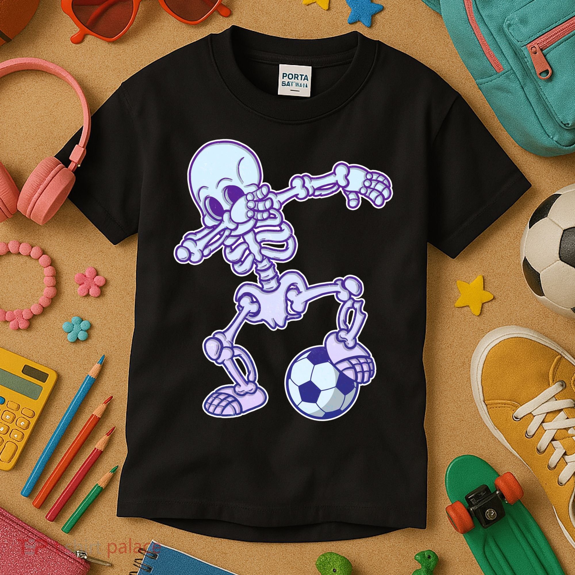 Dabbing Soccer Skeleton Kids T-Shirt