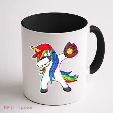 Dabbing Softball Unicorn Coffee Mug back