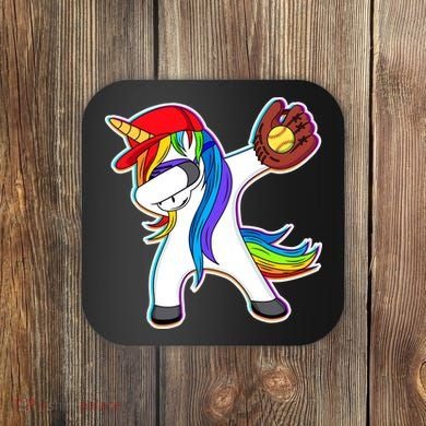 Dabbing Softball Unicorn Coaster