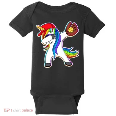 Dabbing Softball Unicorn Baby Bodysuit