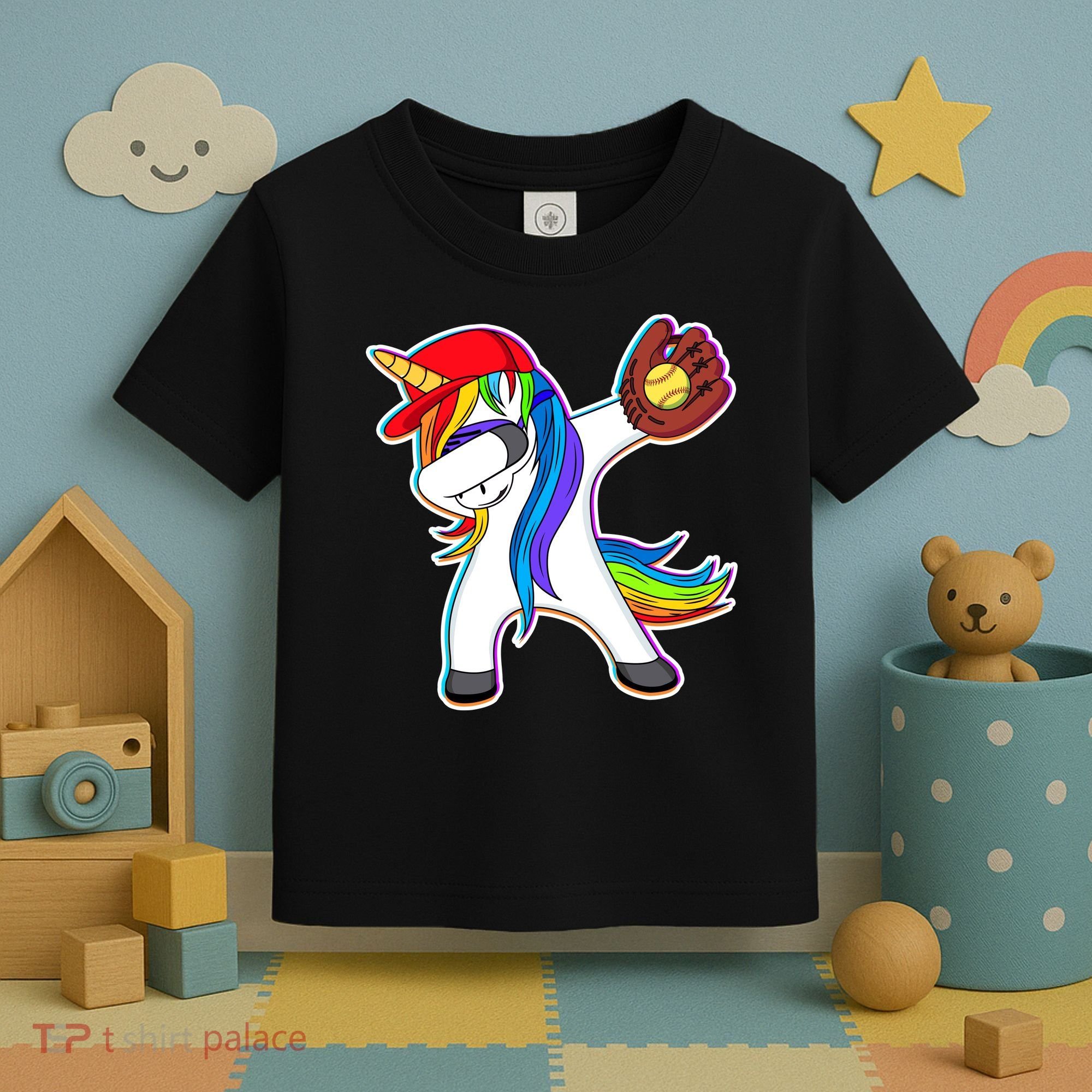 Dabbing Softball Unicorn Toddler T-Shirt