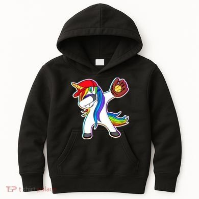 Dabbing Softball Unicorn Kids Hoodie