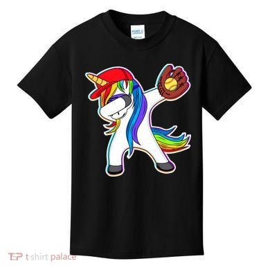 Dabbing Softball Unicorn Kids T-Shirt