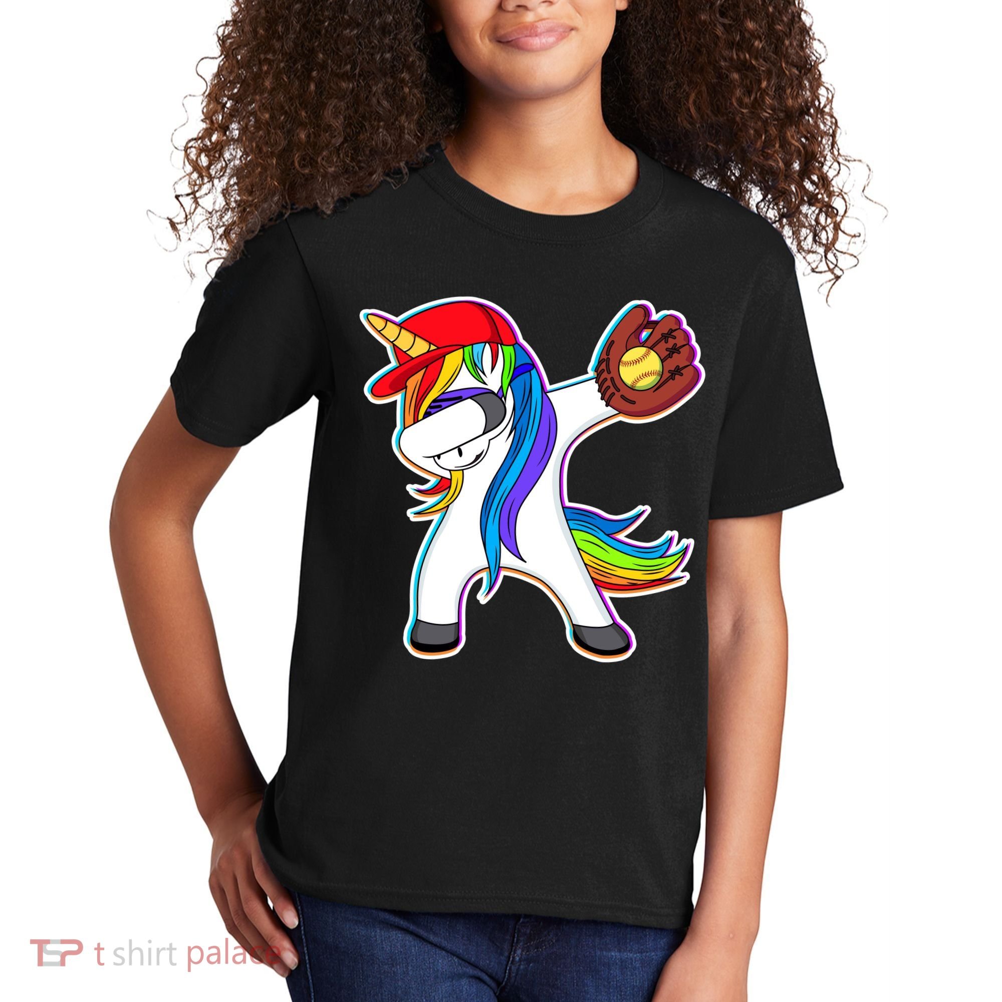 Dabbing Softball Unicorn Kids T-Shirt