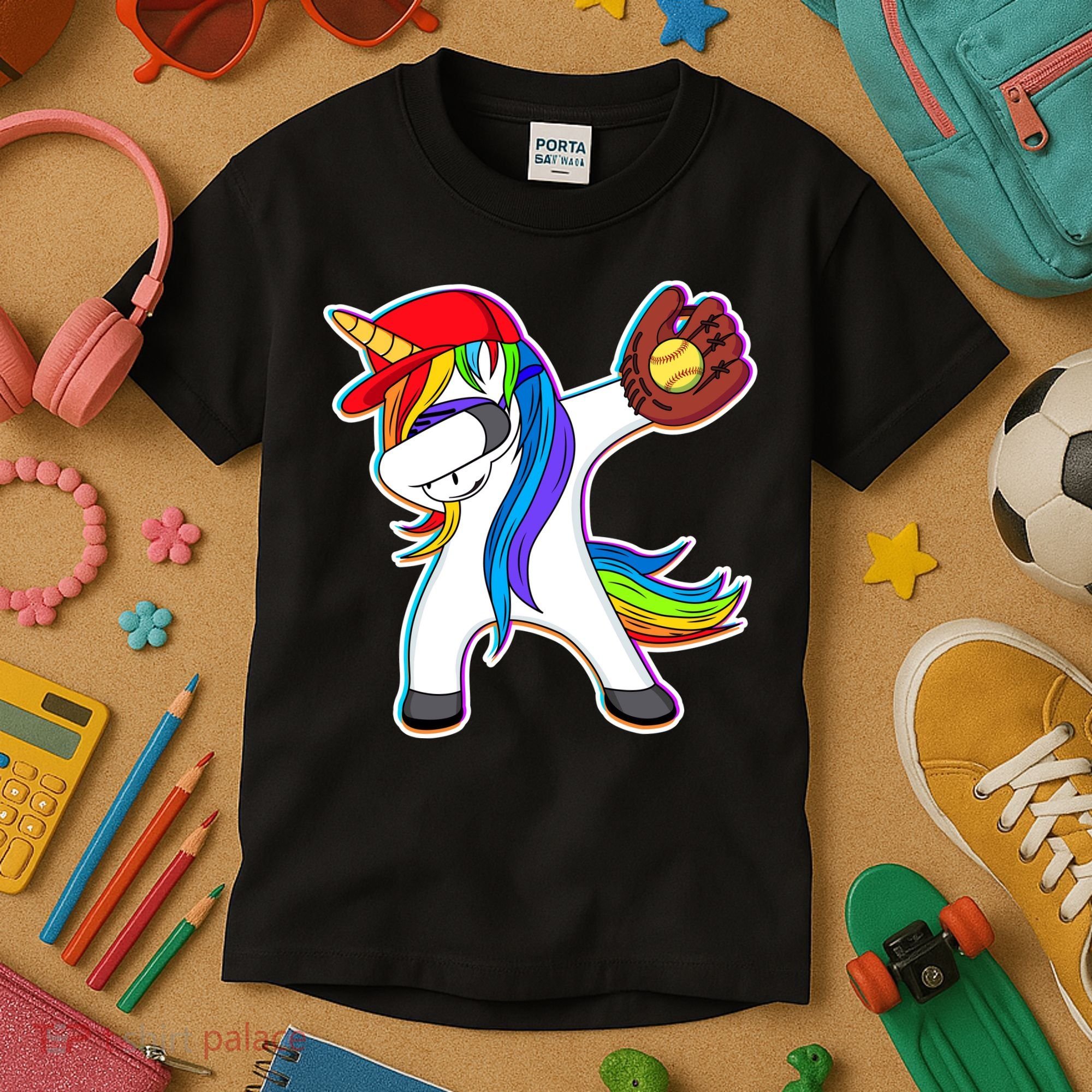 Dabbing Softball Unicorn Kids T-Shirt