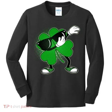 Dabbing St. Patrick's Day Shamrock Kids Long Sleeve Shirt