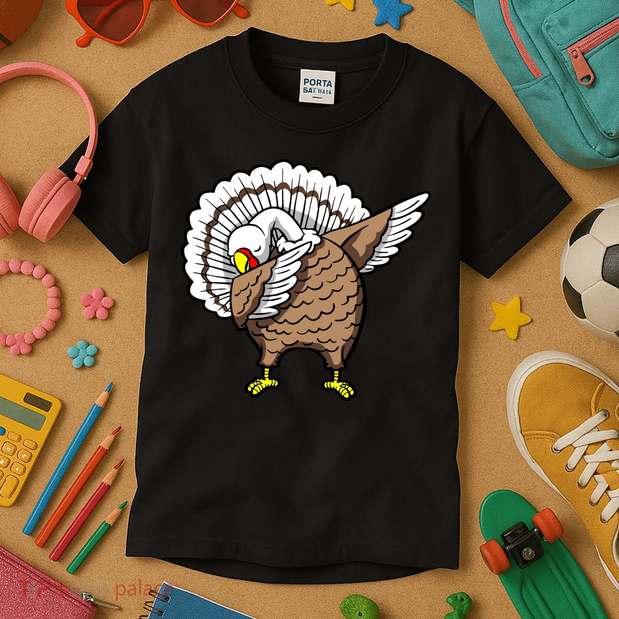 Dabbing Turkey Funny Thanksgiving Day Kids T-Shirt