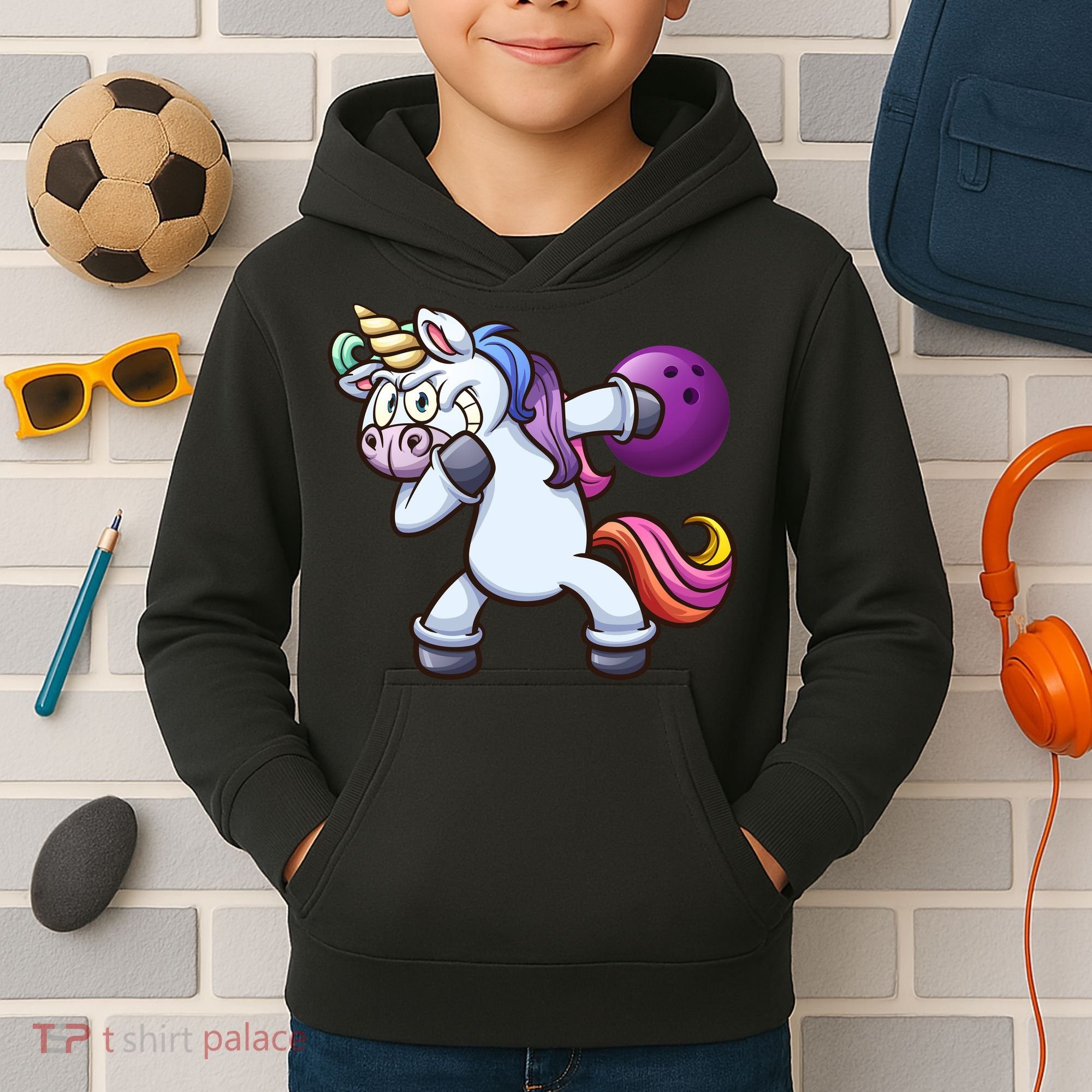 Dabbing Unicorn Bowling  Kids Hoodie