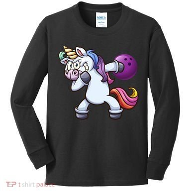 Dabbing Unicorn Bowling  Kids Long Sleeve Shirt