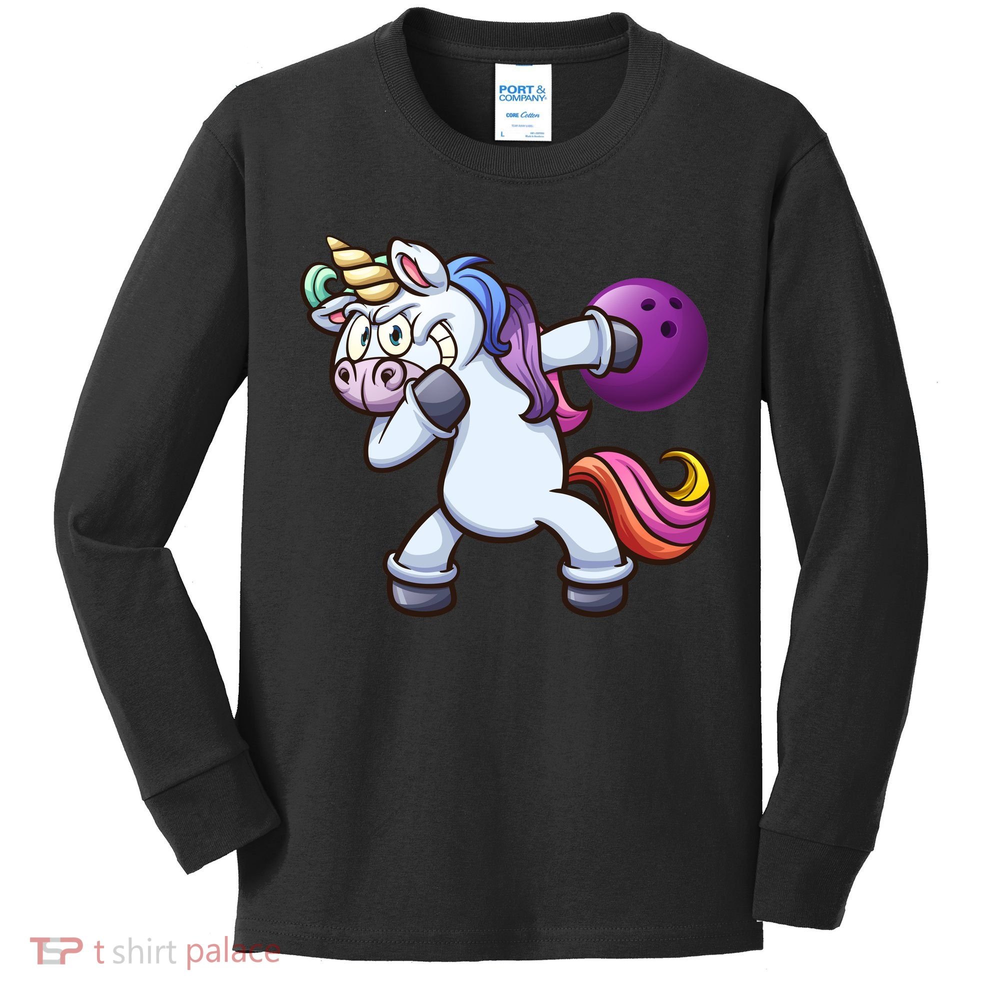 Dabbing Unicorn Bowling  Kids Long Sleeve Shirt