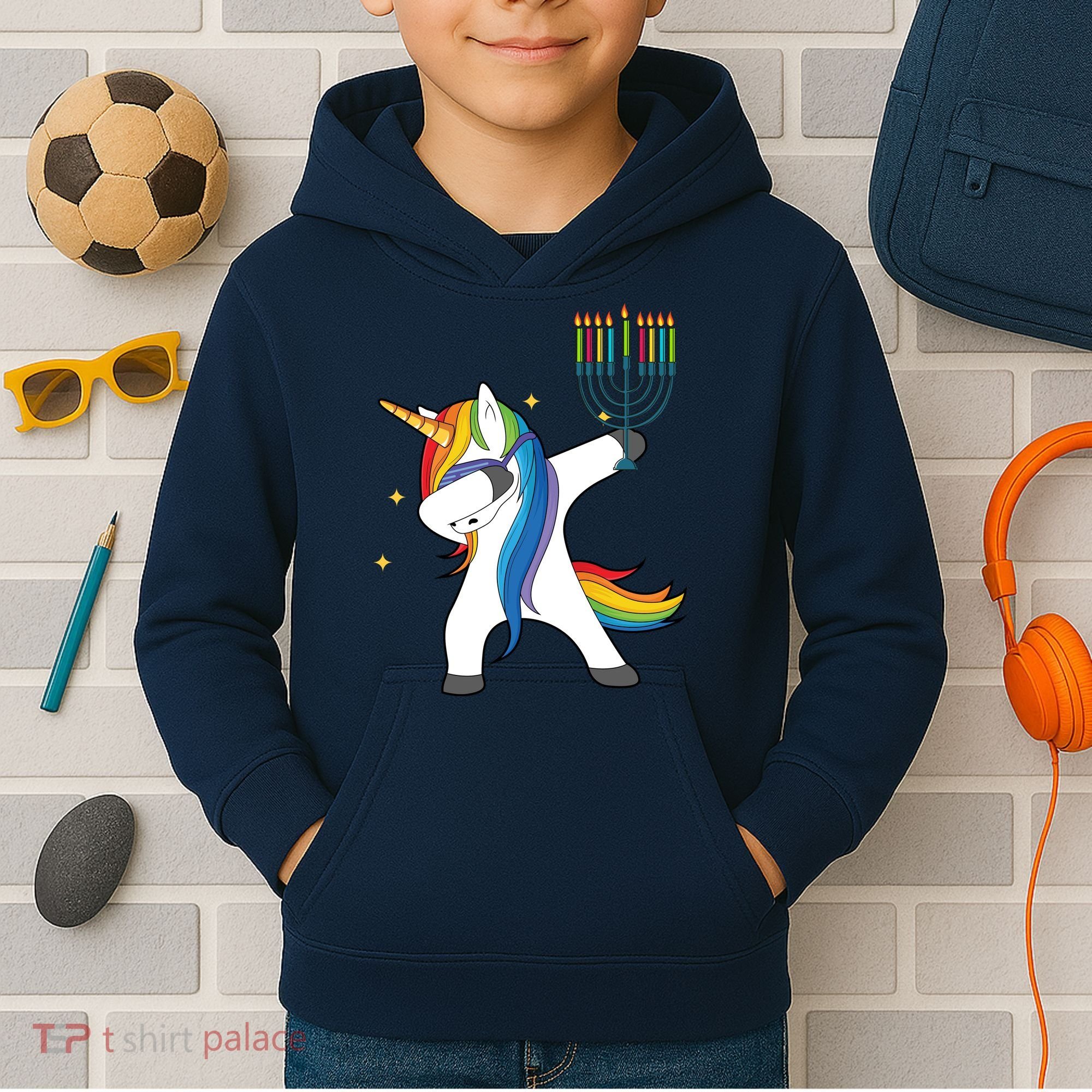 Dabbing Unicorn Hanukkah Kids Hoodie
