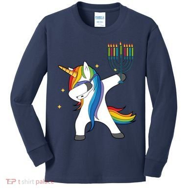 Dabbing Unicorn Hanukkah Kids Long Sleeve Shirt