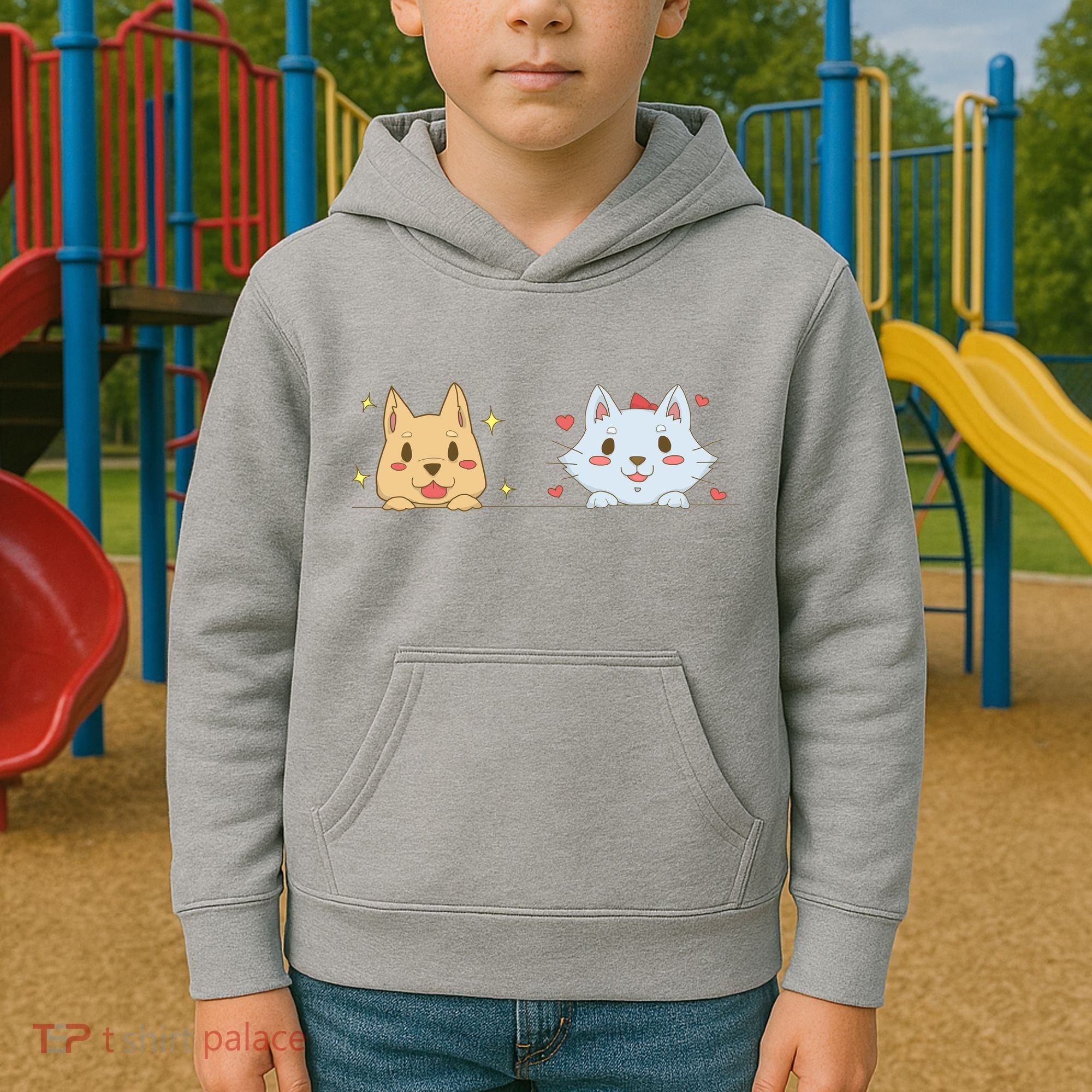 Dog And Cat Cute Animal Lover Kids Hoodie