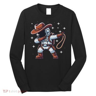 Dabbing Astronaut Cowboy Space Halloween Costume Long Sleeve Shirt