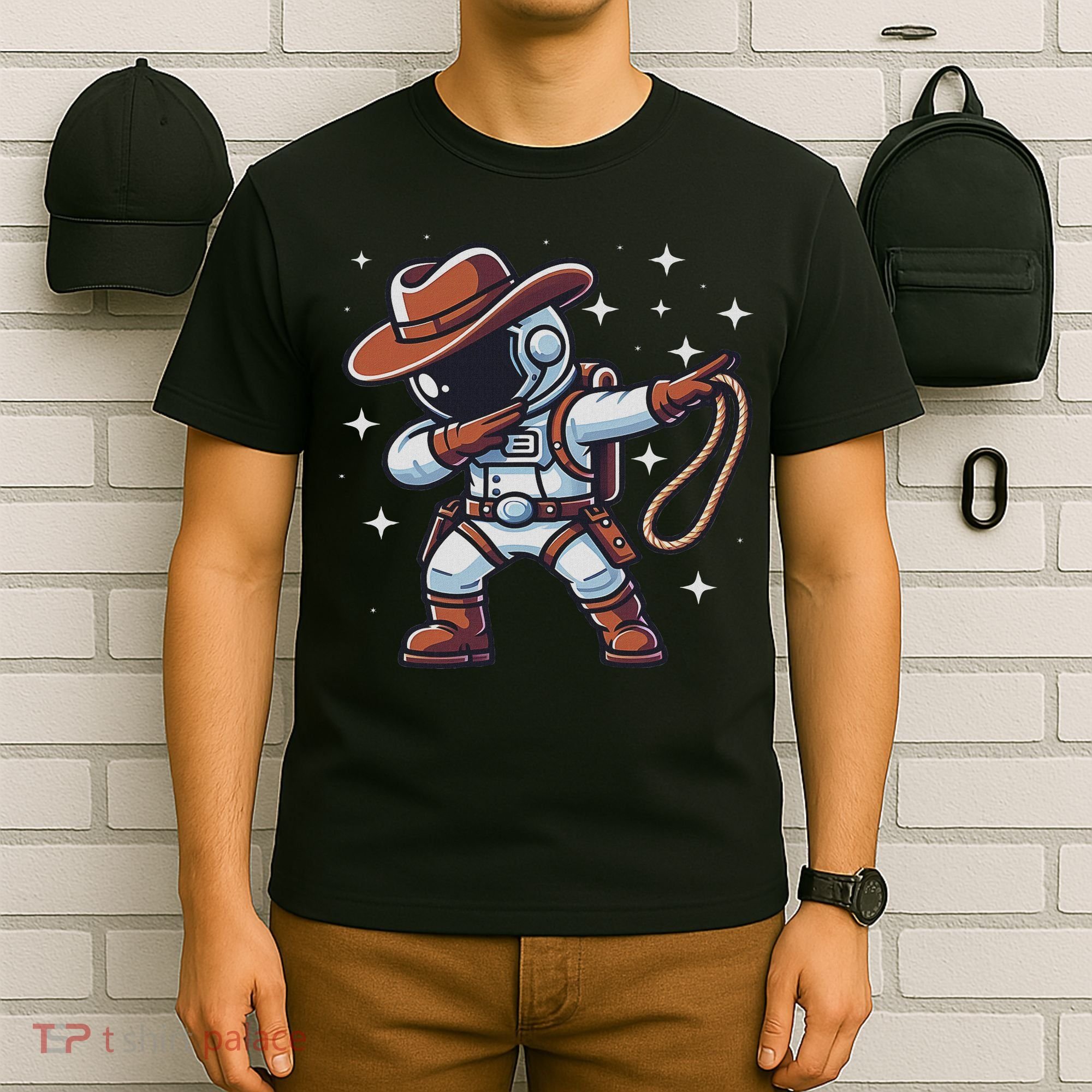 Dabbing Astronaut Cowboy Space Halloween Costume T-Shirt