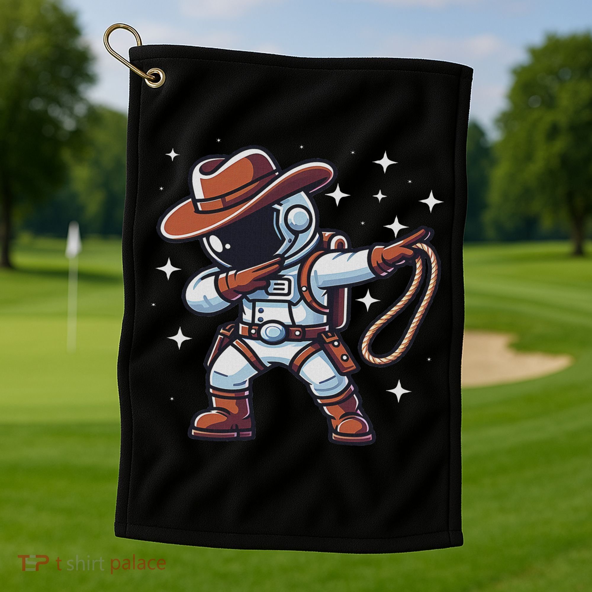 Dabbing Astronaut Cowboy Space Halloween Costume Golf Towel