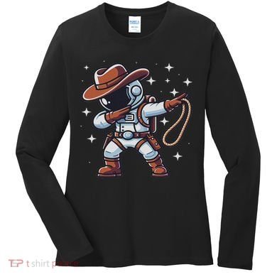Dabbing Astronaut Cowboy Space Halloween Costume Women's Long Sleeve Shirt