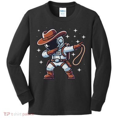 Dabbing Astronaut Cowboy Space Halloween Costume Kids Long Sleeve Shirt