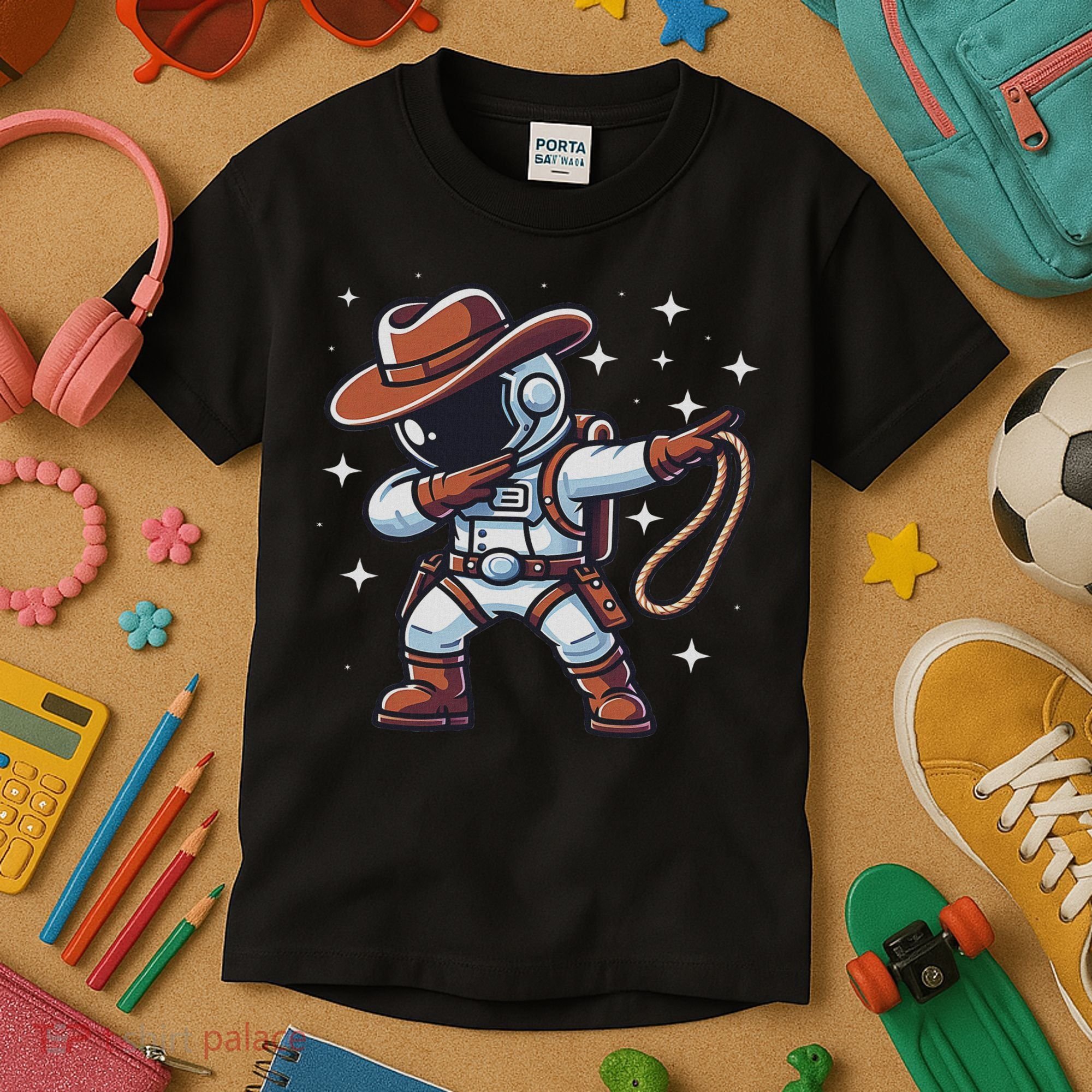 Dabbing Astronaut Cowboy Space Halloween Costume Kids T-Shirt