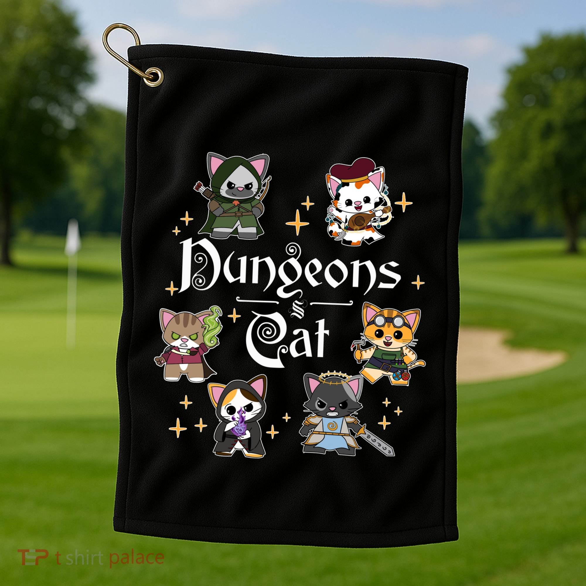 Dungeons And Cats Dungeon Master Cat Throwing Dice Golf Towel