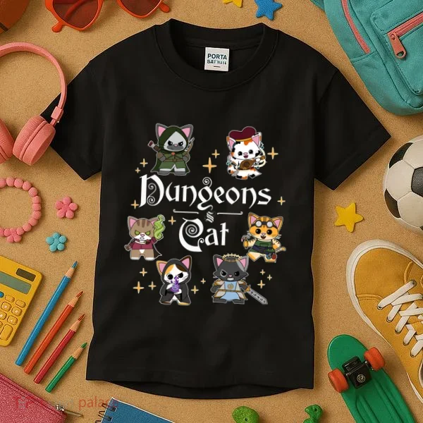 Dungeons And Cats Dungeon Master Cat Throwing Dice Kids T-Shirt
