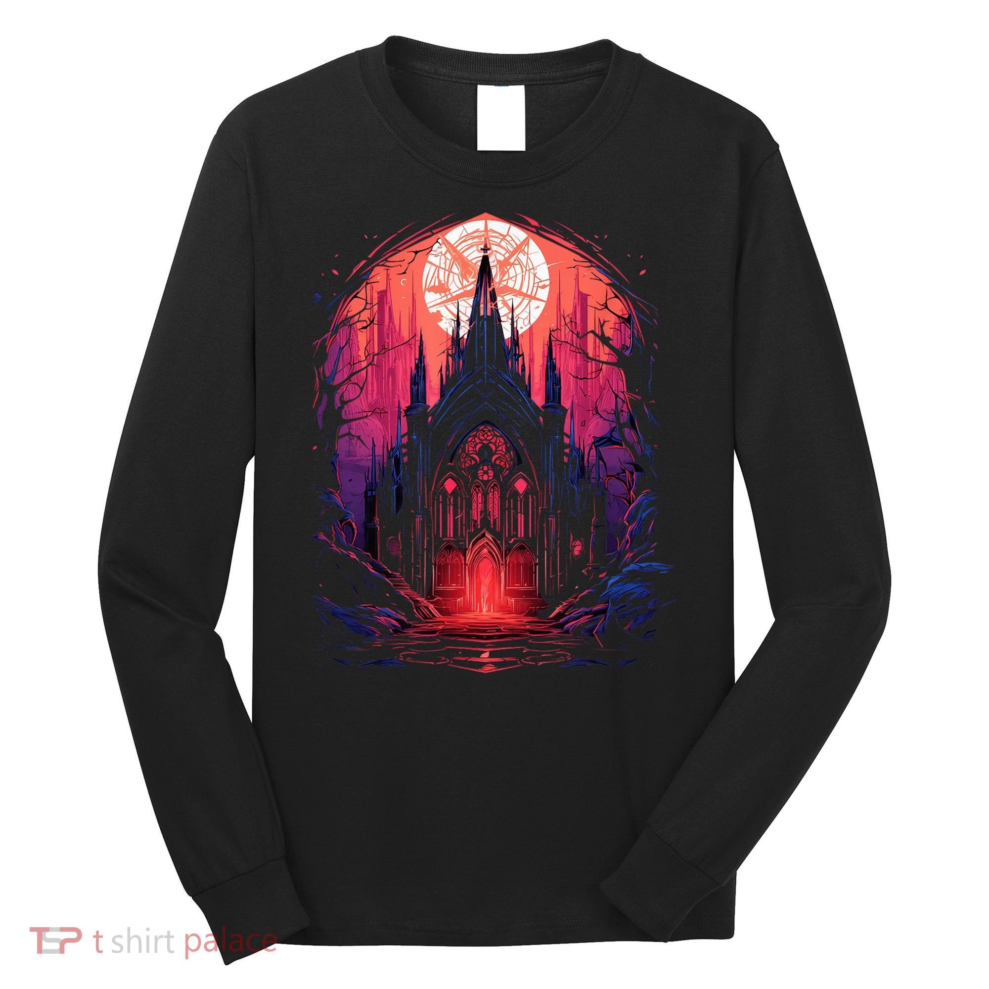 Dark Ancient Cathedral Gothic Architecture Goth Aesthetic Long Sleeve Shirt
