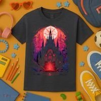 Dark Ancient Cathedral Gothic Architecture Goth Aesthetic Kids T-Shirt thumb 3