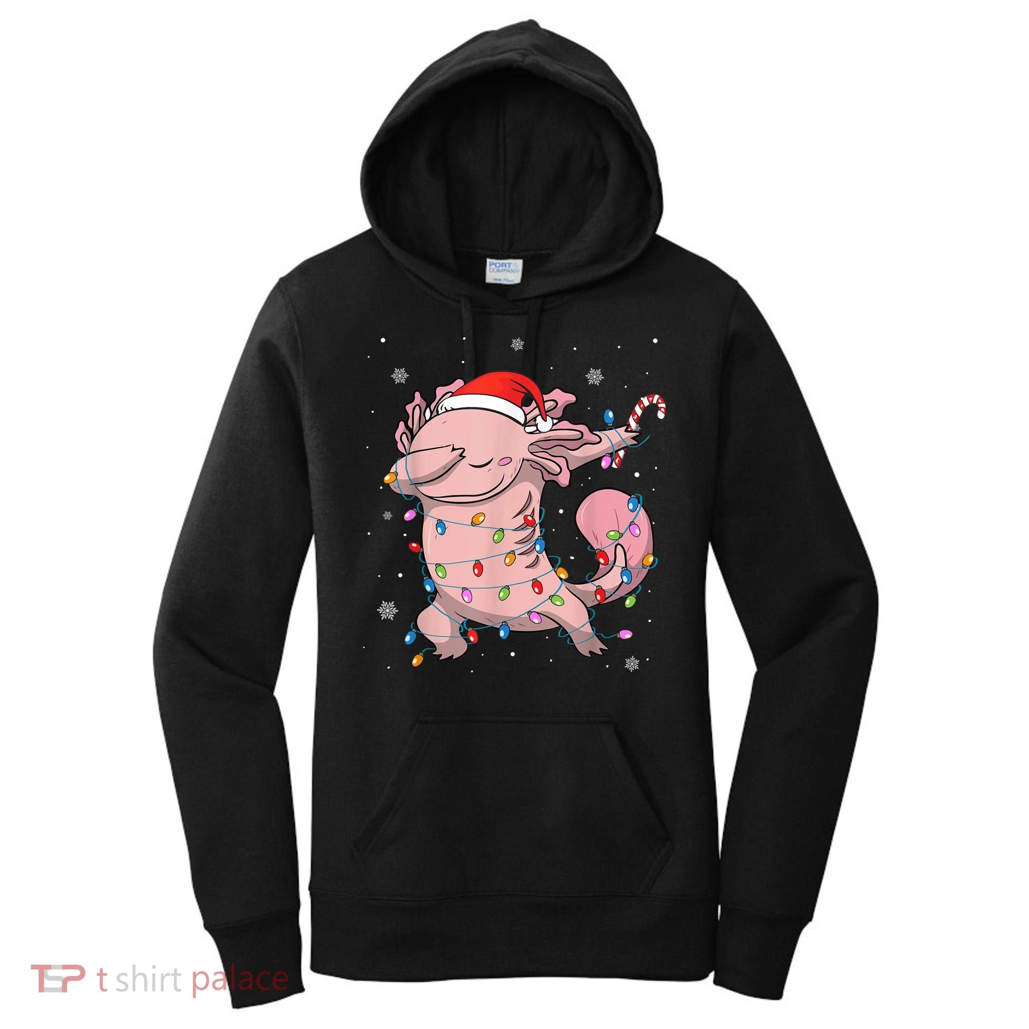 Dabbing Axolotl Christmas Lights Funny Xmas Gifts Boys Girls Women's Hoodie