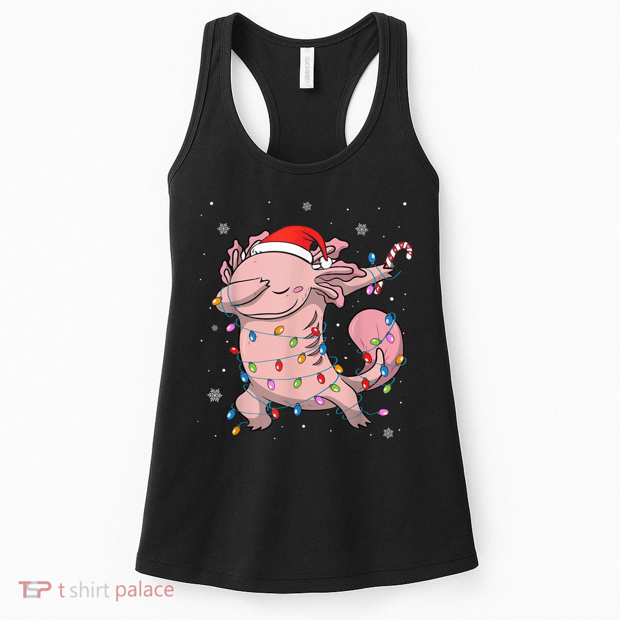 Dabbing Axolotl Christmas Lights Funny Xmas Gifts Boys Girls Women's Tank Top