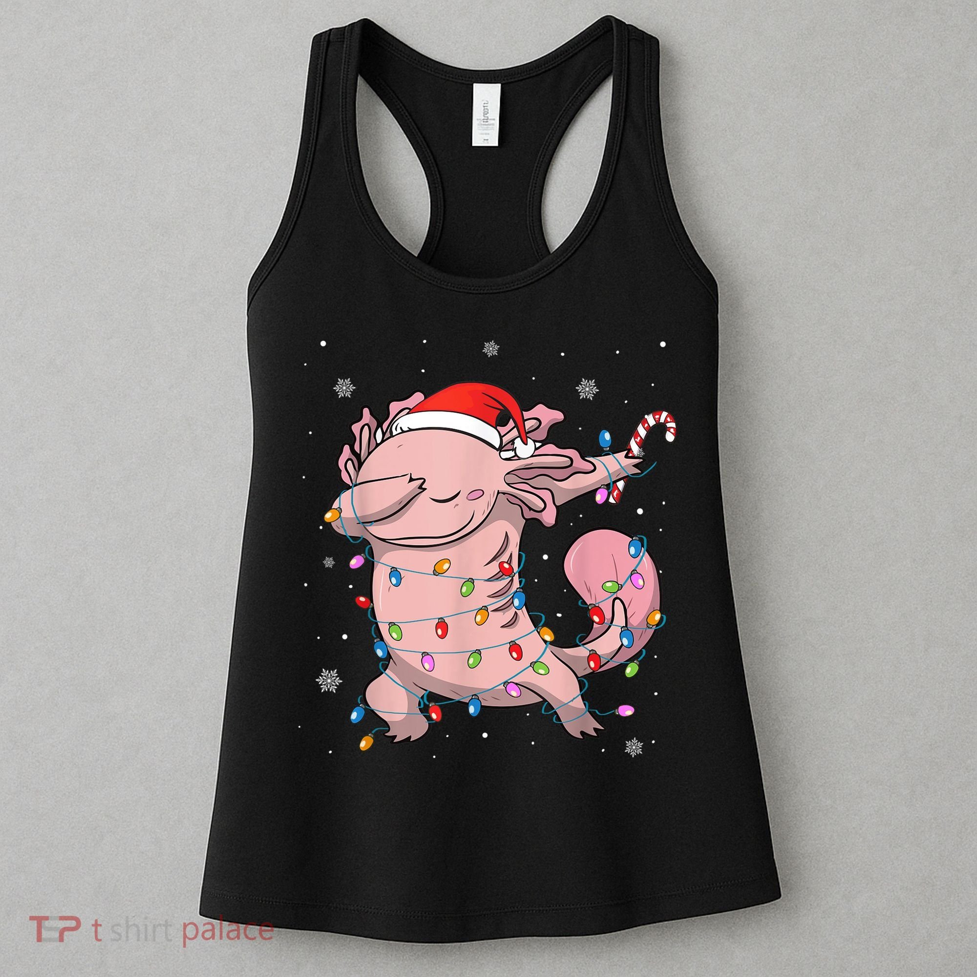 Dabbing Axolotl Christmas Lights Funny Xmas Gifts Boys Girls Women's Tank Top