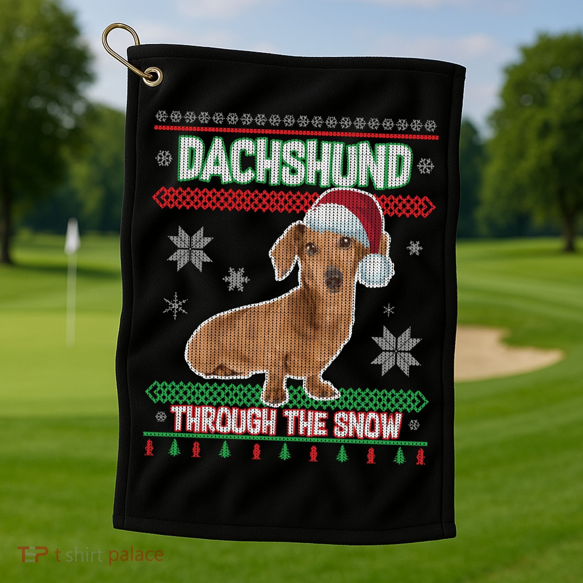 Dachshund Dog Funny Wiener Ugly Christmas Golf Towel