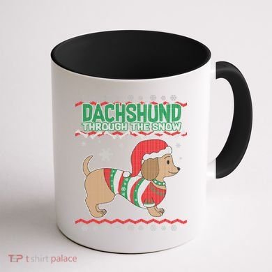 Dachshund Through The Snow Ugly Christmas Coffee Mug back