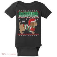 Dachshund Through The Snow Ugly Christmas Baby Bodysuit thumb 0