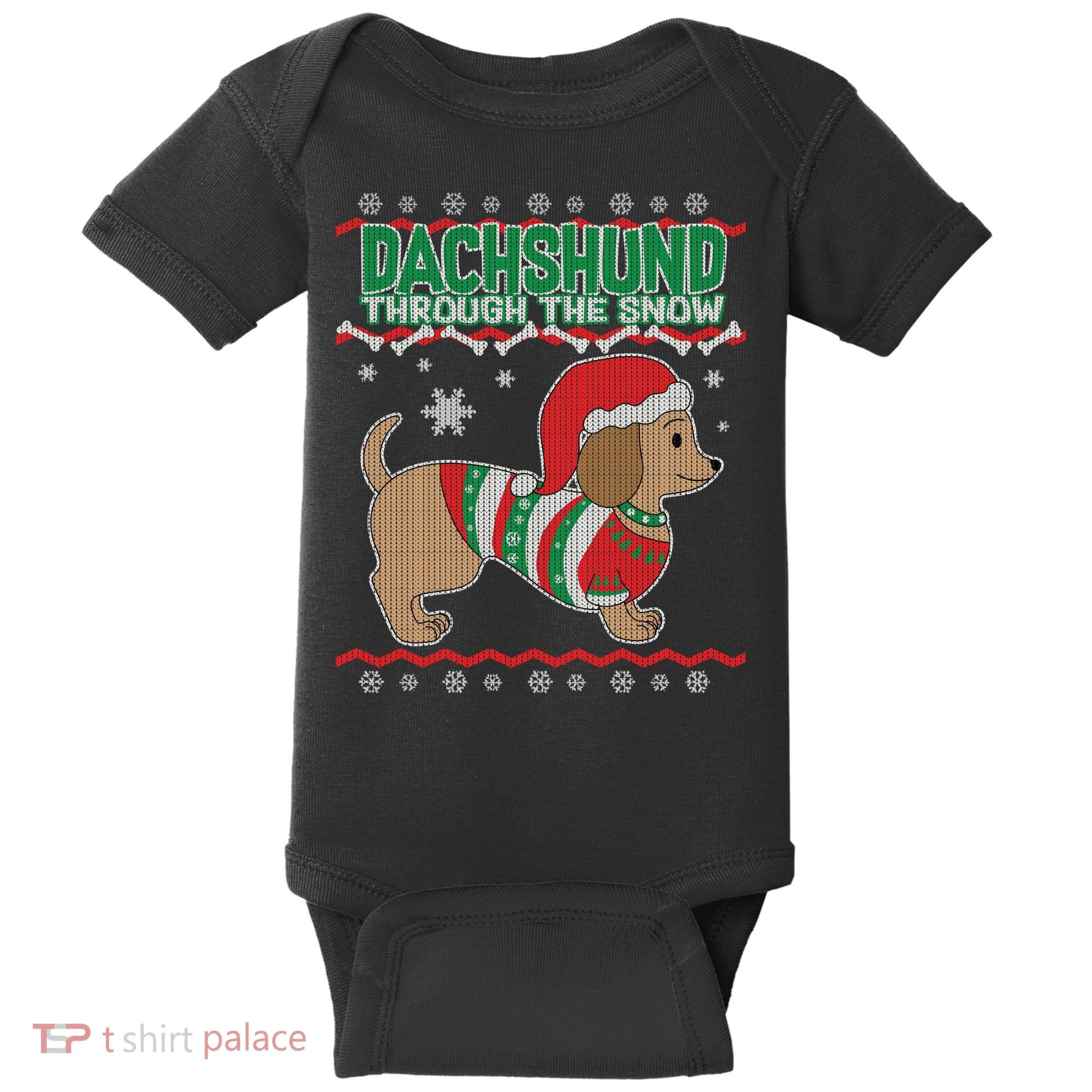 Dachshund Through The Snow Ugly Christmas Baby Bodysuit