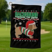Dachshund Through The Snow Ugly Christmas Golf Towel thumb 1