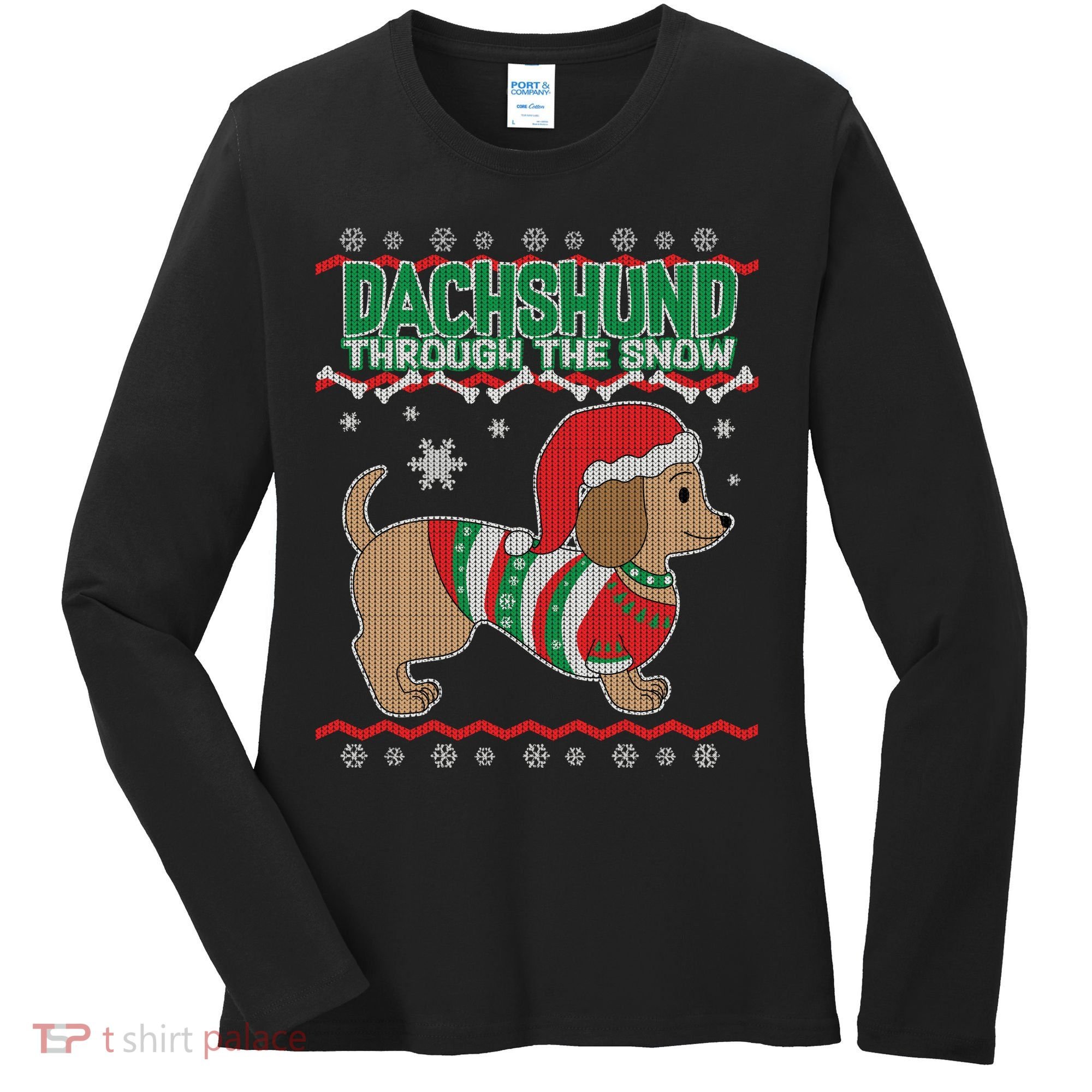 Dachshund Through The Snow Ugly Christmas Women's Long Sleeve Shirt